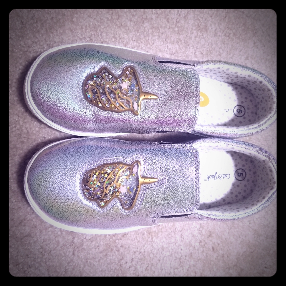 Iridescent rainbow unicorn star confetti shoes